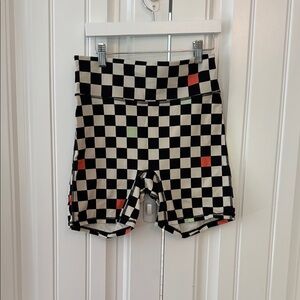 Fabletics Black and White Checkered Biker Shorts